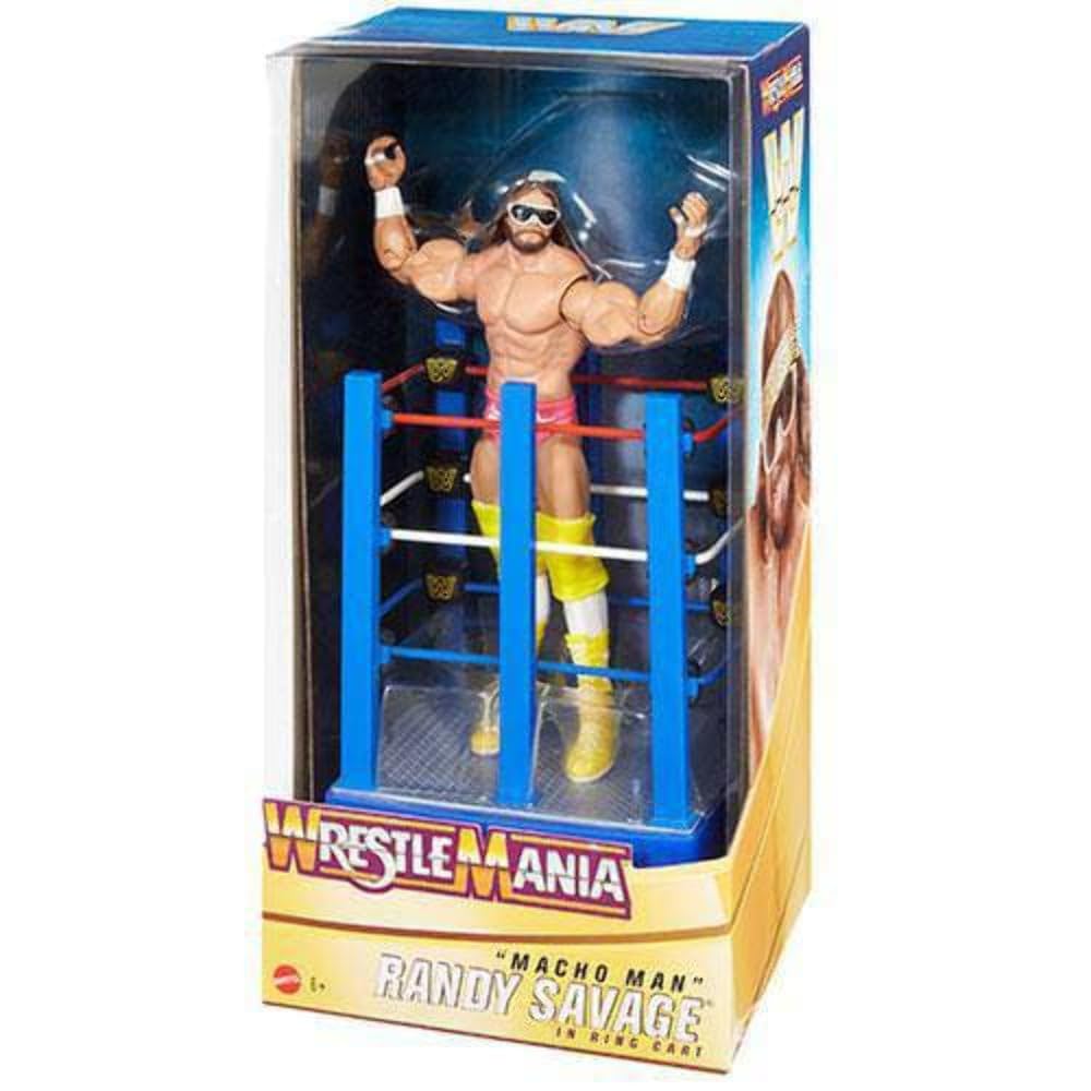 WWEWrestlemania Moments Macho Man Randy Savage 6 inch Action Figure Ring Cart with Rolling WheelsCollectible Gift for WWE Fans Ages 6 Years Old and Up