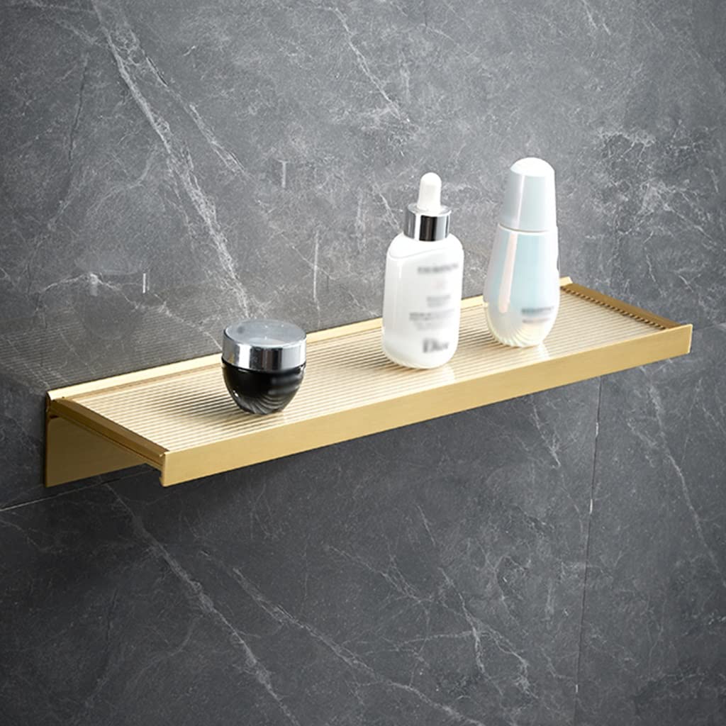 SaryEdge Brushed Gold Floating Shower Caddy - Acrylic Bathroom Shelf, Wall-Mounted Towel & Cosmetic Storage, Above Toilet Washstand, 40cm, Stylish Bathroom Mir,Brushed Gold 40cm