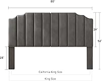 Vista 2 de Cabecera tapizada en terciopelo de lujo, cabecera capitonada moderna para cama KingCal King, diseño de canal vertical, cabecera curvada de madera