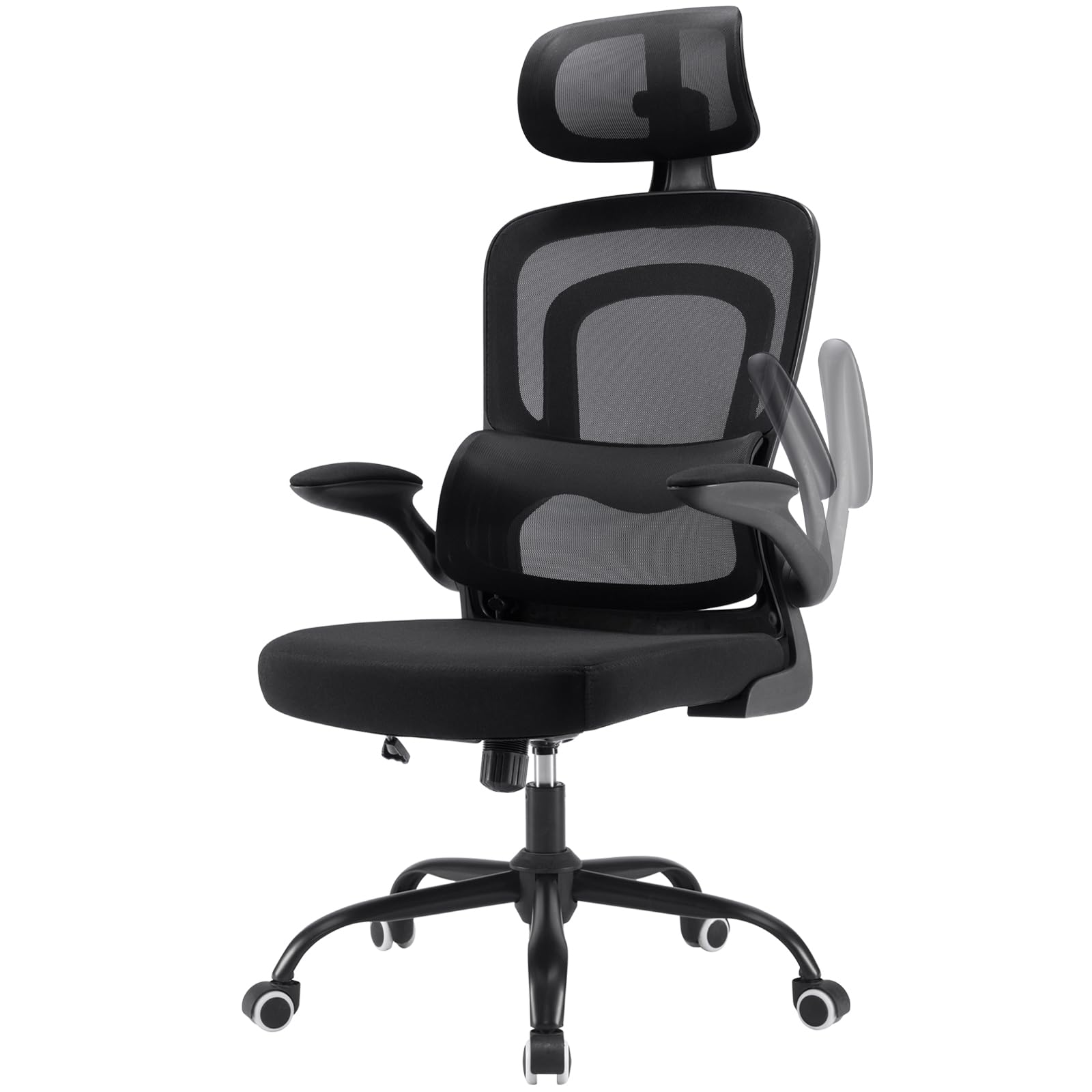 Farini Ergonomischer Stuhl Büro Computer Stuhl mit Rollen Schreibtisch für Bequemer Home Office Höhenverstellbar Chefsessel Bürostuhl mit Kopfstütze, Schwarz