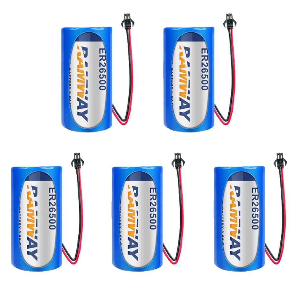 MEELER 5 PCS C Size 3.6V 9000mAh Lithium Battery for ER26500 with SM Black Plug