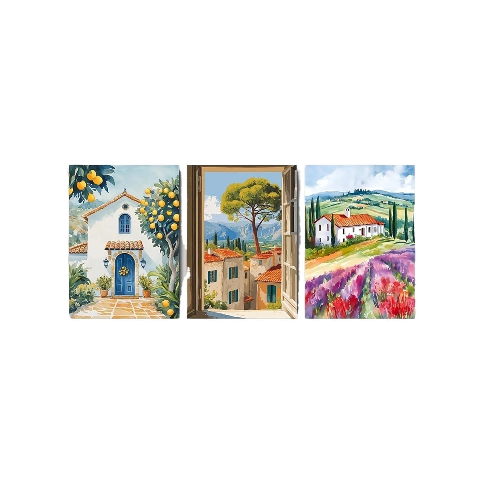 Graiting 3pcs Watercolor Wall Paintings Featuring The Coast Landscapes Travel Posters Gallery Art(50x70cm Unframe)