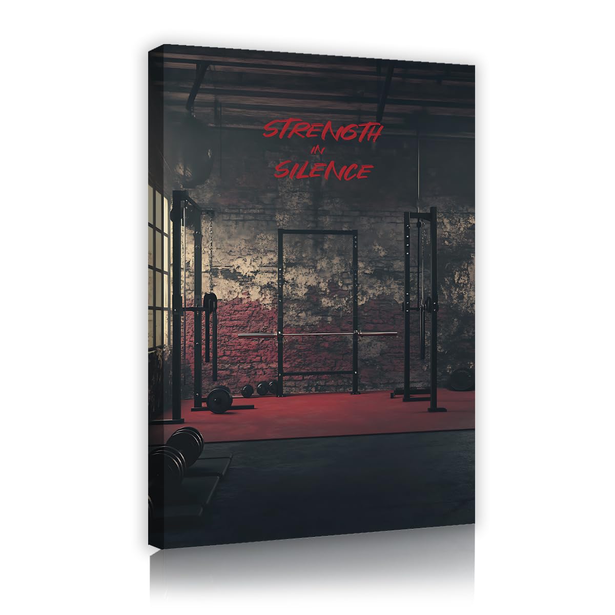 Via Vela Vertical Inspirational Framed Canvas Prints, Fitness Dumbbells Squat Rack Painting, Garage Gym Decor, Men Cave Workout Room Wall Art Pictures 70x110cm