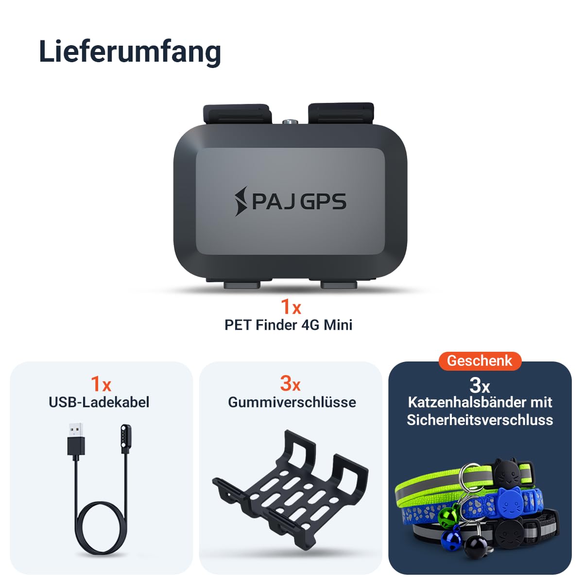PAJ GPS Tracker Mini für Katzen inkl Katzenhalsband (Sicherheitsverschluss) | 4G - Live-Ortung in Europa - Weglaufalarm - Geozaun - 100% Wasserdicht - Mini Katzen GPS-Tracker für Freigänger - schwarz