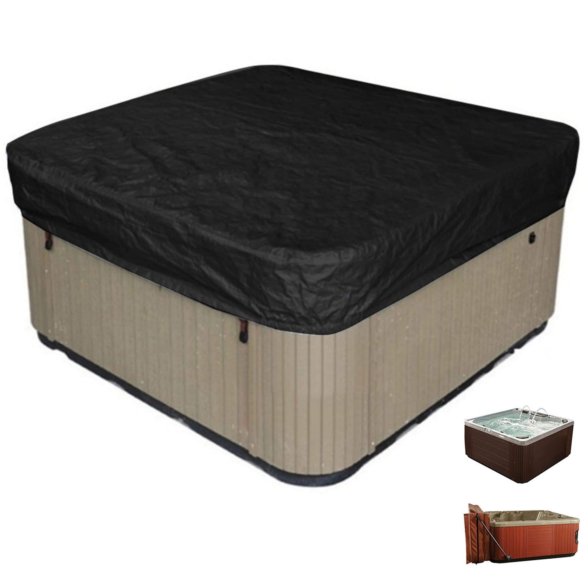 XVBVS Square Hot Tub Cover, Waterproof UV Resistant Hot Tub Spa Cover Protector with Drawstring, Bathtub Pool Dust Covers for Outdoor Bathtub, Swimming Pool (Color : Black, Size : 207 * 207 * 30cm)