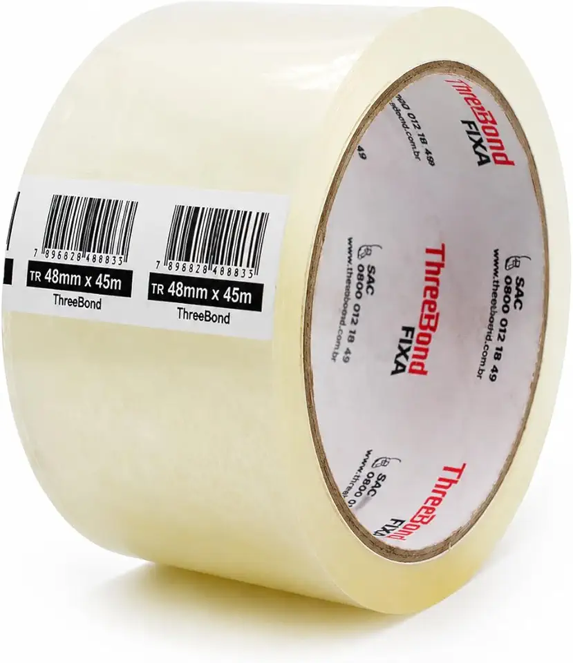 Fita de Empacotamento ThreeBond FIXA 48mm x 45m Transparente – Alta Adesão e Resistência para Fechar Caixas, Mudança, E-commerce e Logística (1 Rolo)