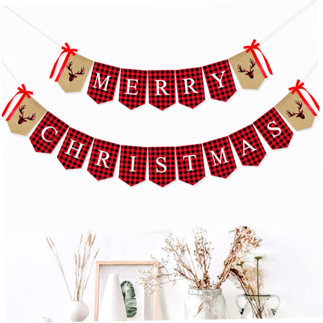 MAGICLULU 2 Set Bandiera Di Natale Banner a Tema Natalizio Bandiera Dell'albero Di Natale Della Stamina Della Festa Di Forniture Per Feste Di Buon Rosso Cotone
