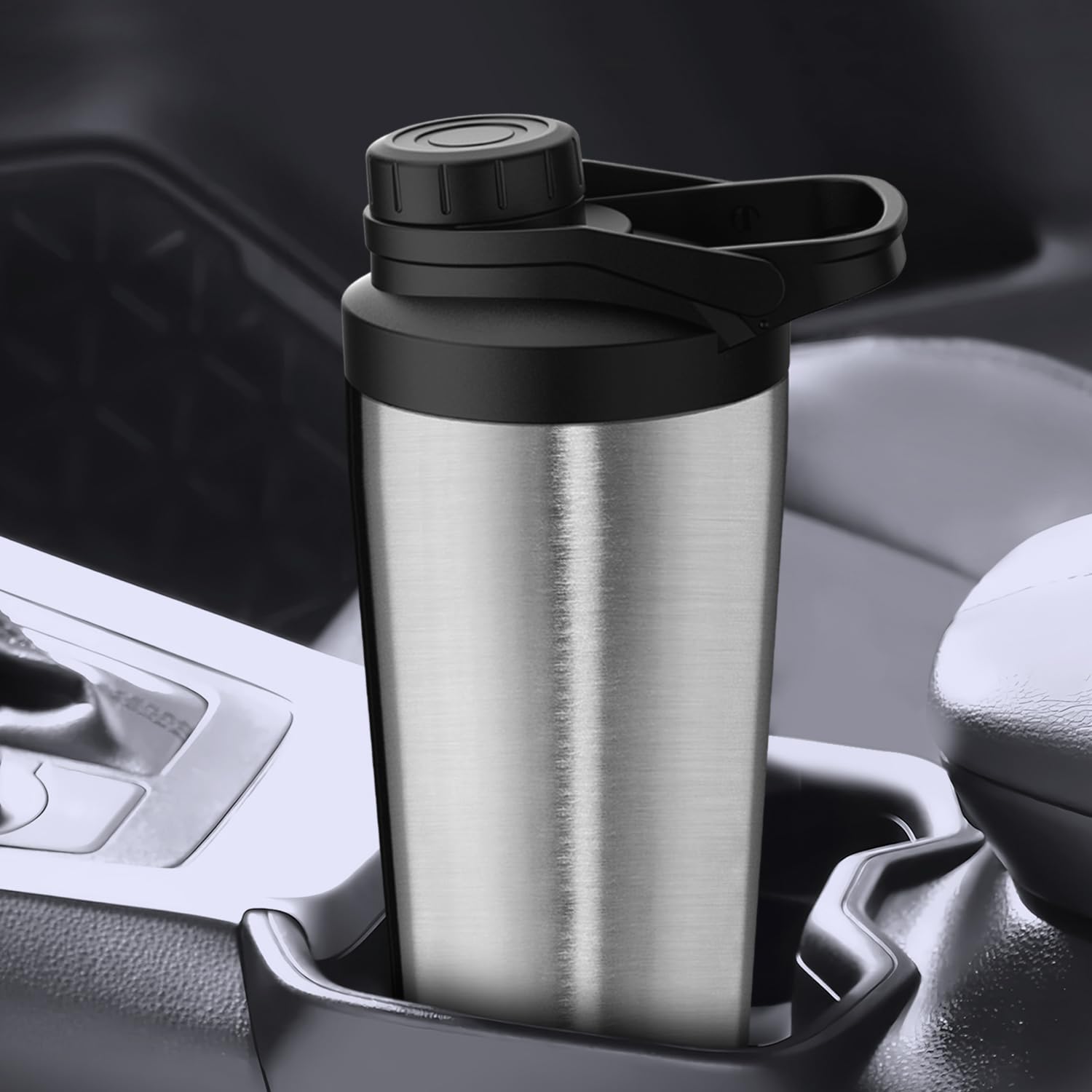 Greatyos Borraccia shaker in acciaio inox con design silenzioso, brevettata, da 680,4 g, per miscele di proteine e pre allenamento, 100% a prova di perdite (acciaio)