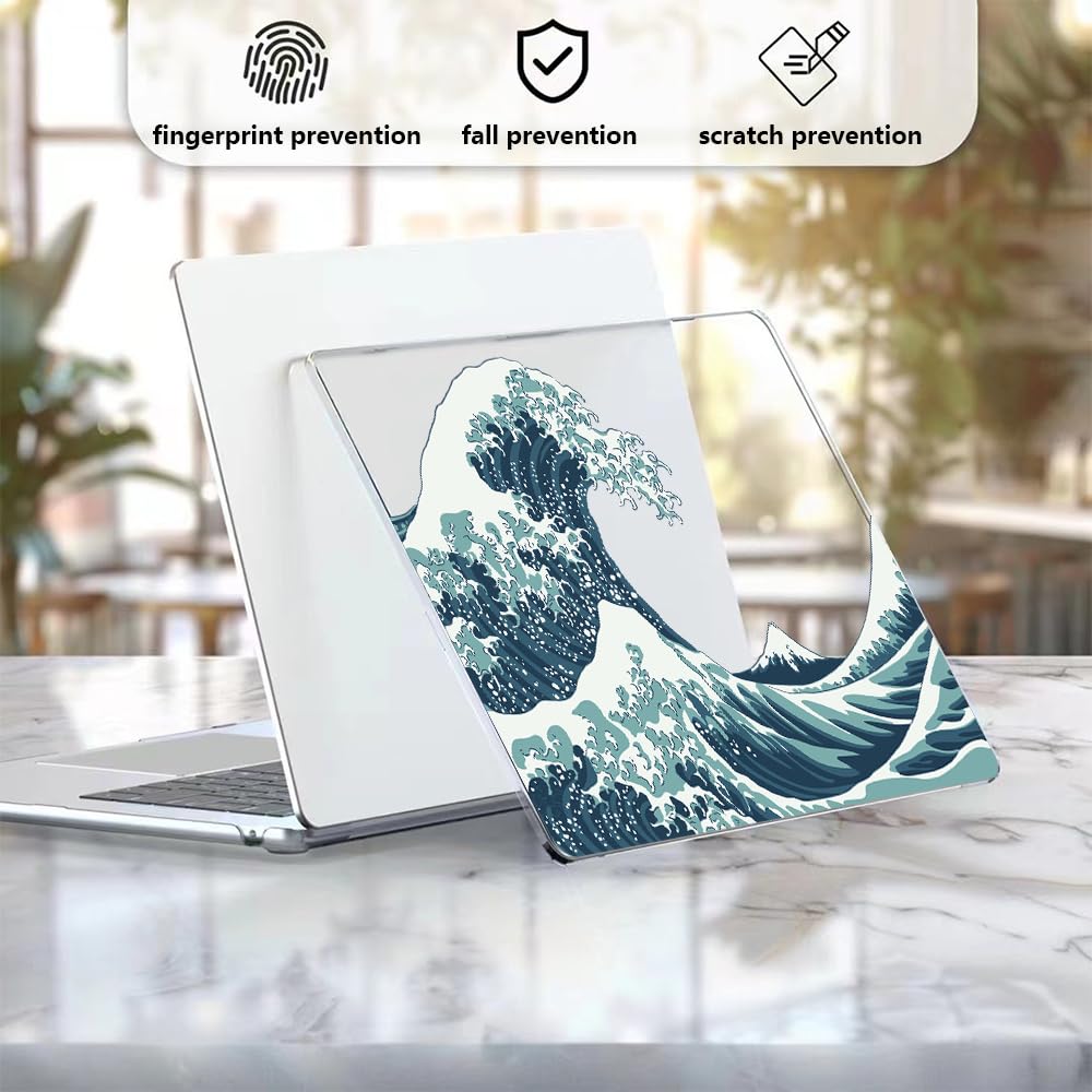 MUSHUI 4 in 1 Custodia per MacBook Air 13 Pollici 2020 2019 2018 Modello A2337 M1/A2179/A1932, Plastica Case Rigida & Tastiera Cover & Proteggi Schermo per MacBook Air 13,3 Pollici, Onde Giapponesi