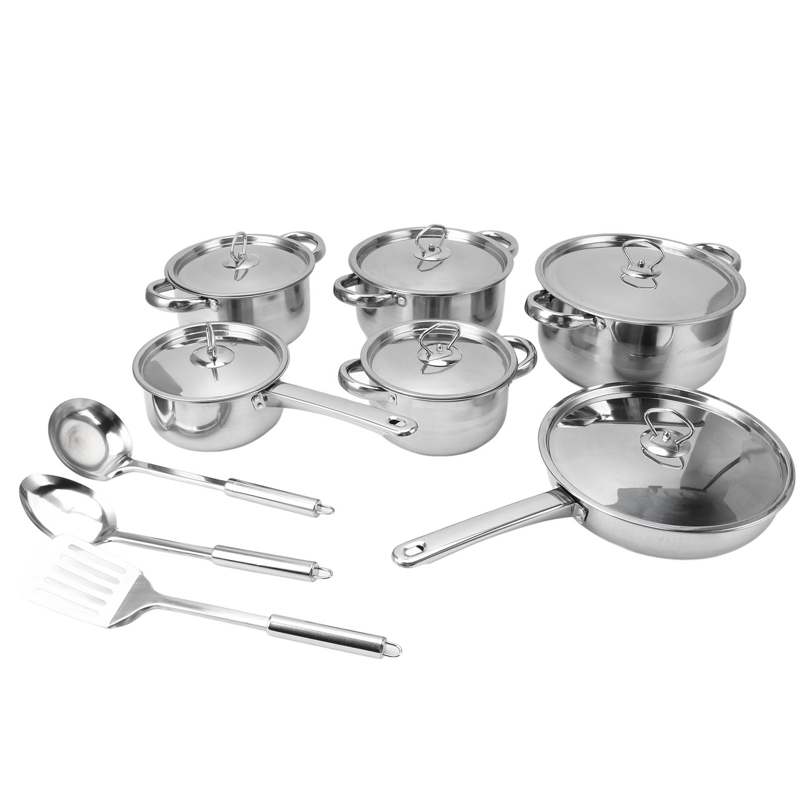 Stainless Steel Cookware Set, 14-Piece Kitchen Pots and Pans Set with Lids Soup Pot Saute Pan Heat-Resistant Handles Dishwasher Safe for Frying Boiling Stewing Home Cookin