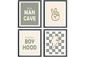 Little Man Cave Retro Preppy Checkered Lightning Peace Sign Long Live Boyhood...