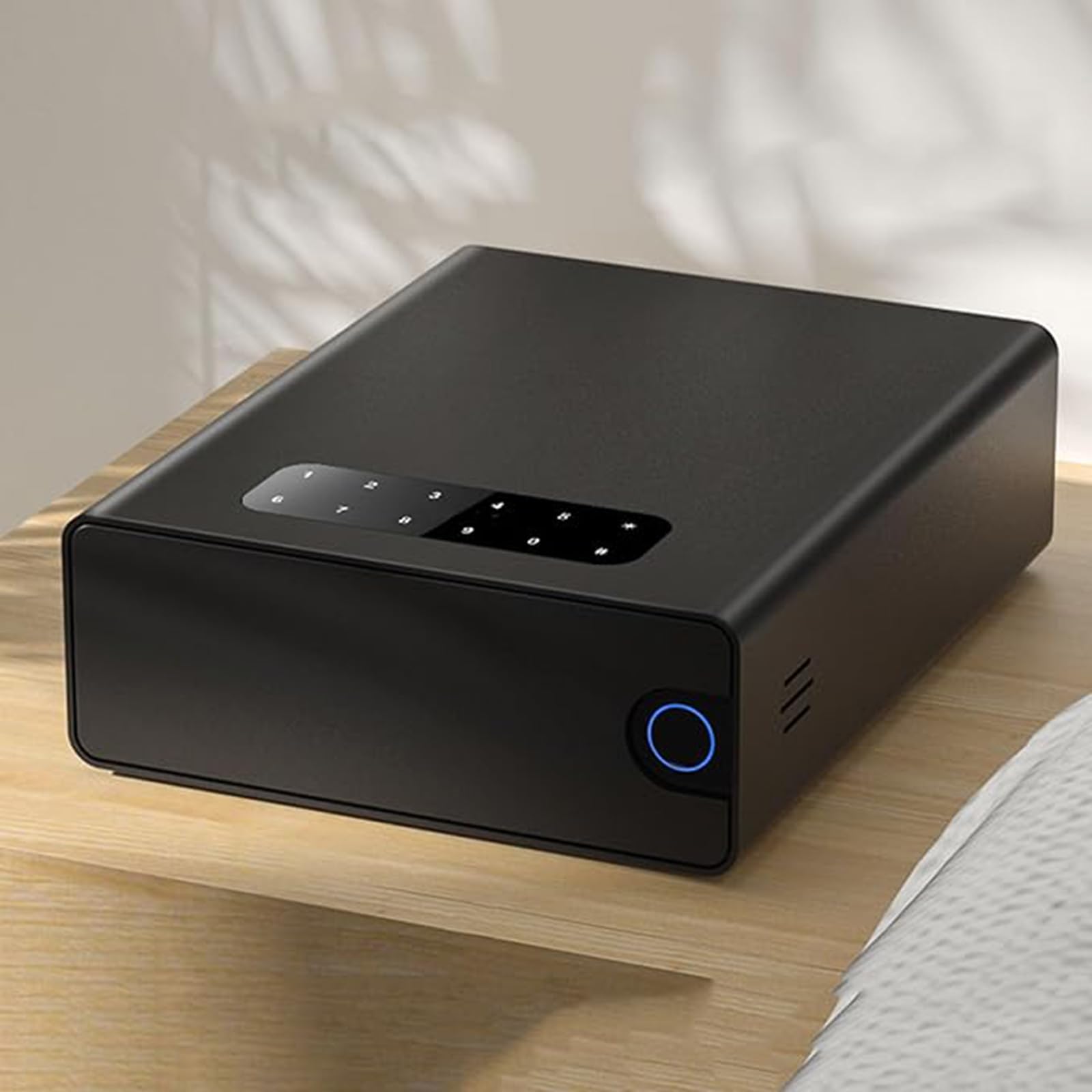 Boîte de rangement pour bijoux à empreintes digitales, organiseur sécurisé avec serrure à clavier, design 4 plis pour chambre à coucher, table de chevet, étude, idéale pour protéger les objets de