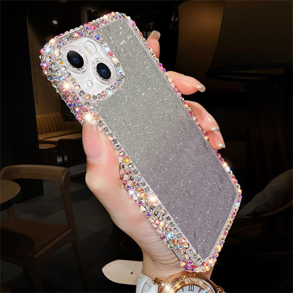 Coque métal strass iPhone 14 Plus ENILSA protège des rayures avec style diamant argent