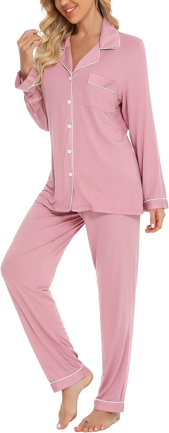 Senert Pajamas Set For Women Long Sleeve Sleepwear with Pockets Soft Button Down Shirt Long Pants Pj Lounge Sets S-XXL - Image 4