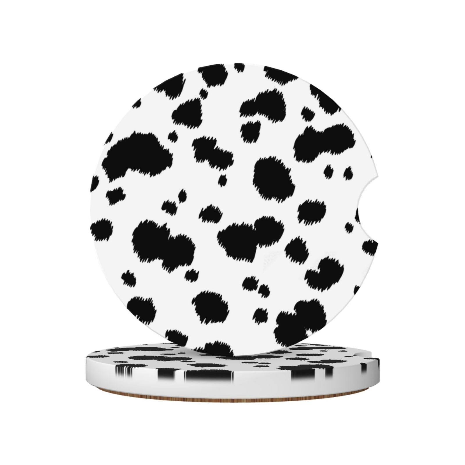 Dalmatian Print Pattern, Car Cup Holder Coasters 2 Pack, Absorbent Ceramic Car Coasters with Non Slip Cork Base