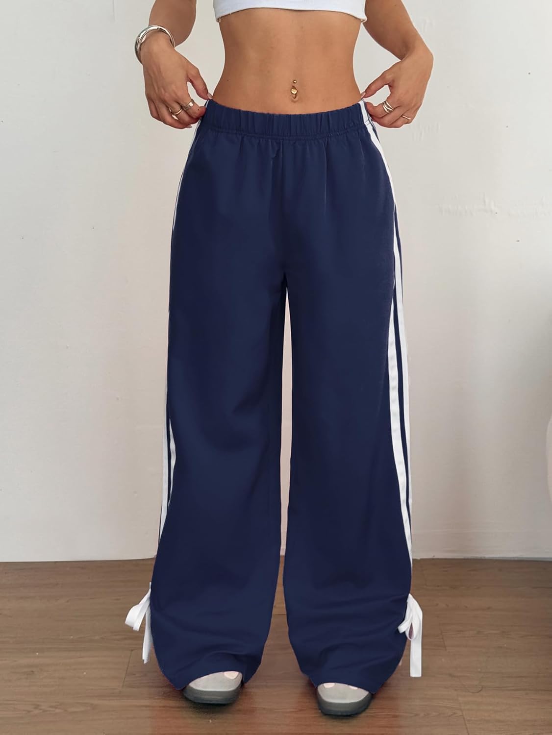 ZAFUL Womens Side Striped Pant Baggy Wide Leg Sweatpants Elastic Waisted Contrast Stripes Loose Fit Trousers - Image 3