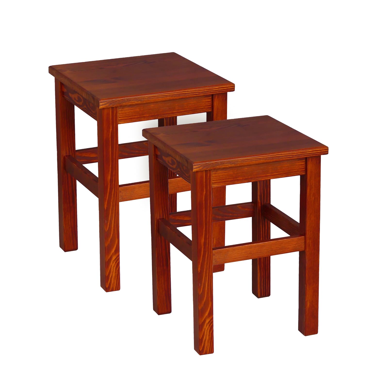 Holzhocker | Holzhocker 32 x 32 x 45 cm | Küchenhocker | Quadratischer Hocker | Rustikaler Stil | Einfacher Hocker | Holzschemel | Farbe: Calvados-Farbe gebeizt | 2 Stück