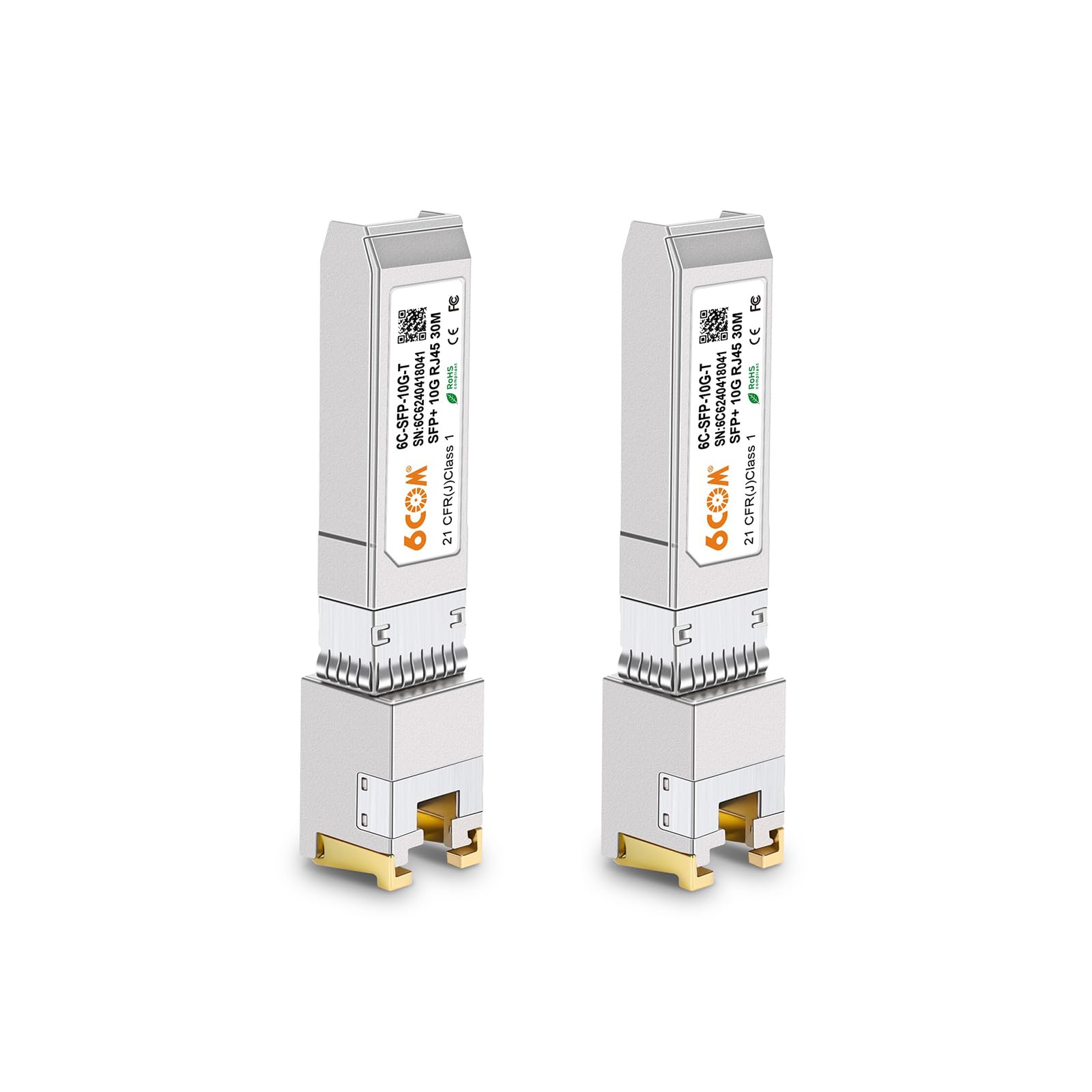 6COM 2Pack 1.25G/2.5G/5G/10GBase-T SFP+ Transceiver, 10G SFP+ to RJ45 Copper Module for Cisco SFP-10G-T-S, Ubiquiti UF-RJ45-10G, Netgear, D-Link, Supermicro, TP-Link, up to 30m