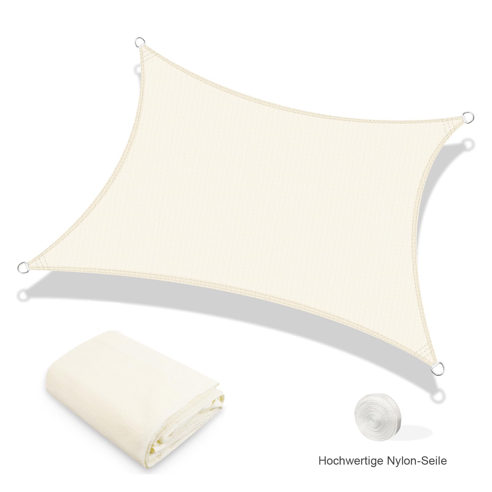 AXT SHADE Sonnensegel Quadratisch 2,5x2,5m Atmungsaktiv Wasserdurchlässig Sonnenschutz Wetterschutz Windschutz HDPE mit UV Schutz für Terrasse Balkon Garten-Creme