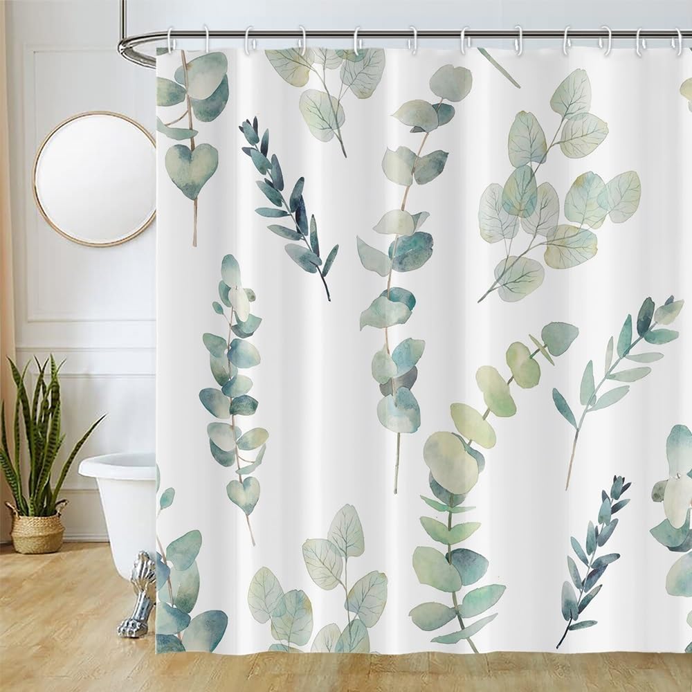 Cortina de Ducha de Hoja Eucalipto, Cortinas de Ducha Verde Oro Abstracto Planta Cortinas de Baño Antimoho Impermeable Lavable Tejido de Poliéster Cortina Ducha con 12 Ganchos 120x200cm — view 91