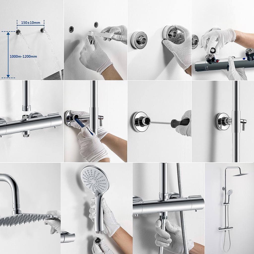 AICA ITALY Colonna Doccia con Miscelatore Termostatico, Doccia Soffione Rotante 360° in Acciaio Inox, Kit Asta Doccia Regolabile 80-116cm