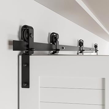 87" Bi-Folding Sliding Barn Door Hardware Track Kit,Smoothly&Quietly,Side Mounted Black Roller,Easy Install,Door Not Included [Fit Four 20" Bifold Doors]