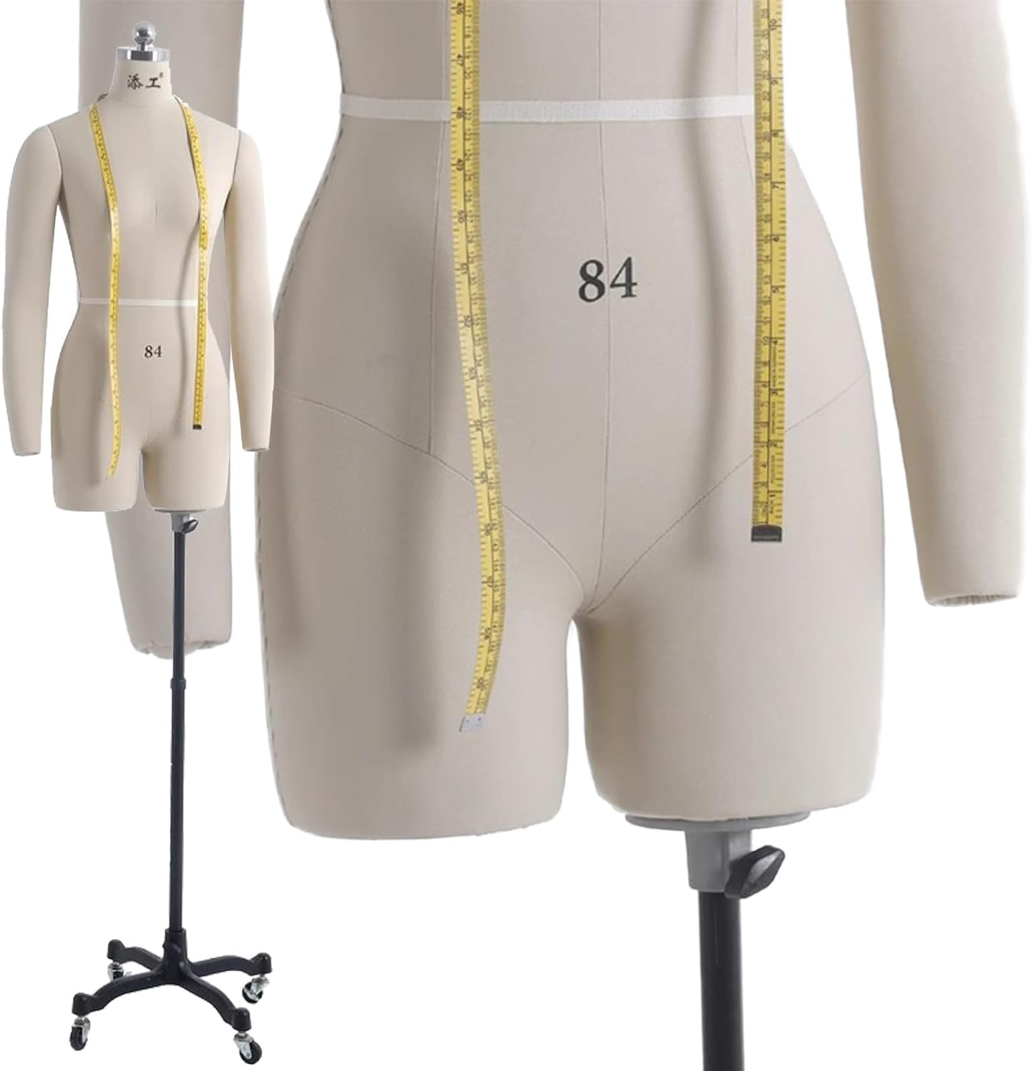 Maniquí femenino de torso para costura con brazos suaves y base con ruedas para sastre