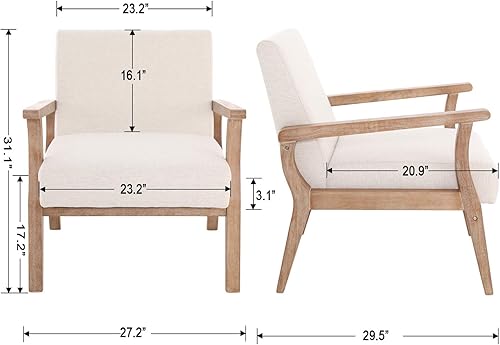 Miniatura 2 de Silla decorativa beige de mediados de siglo, moderna silla de madera para sentarse, silla auxiliar tapizada de tela de lino, cómoda silla para sala