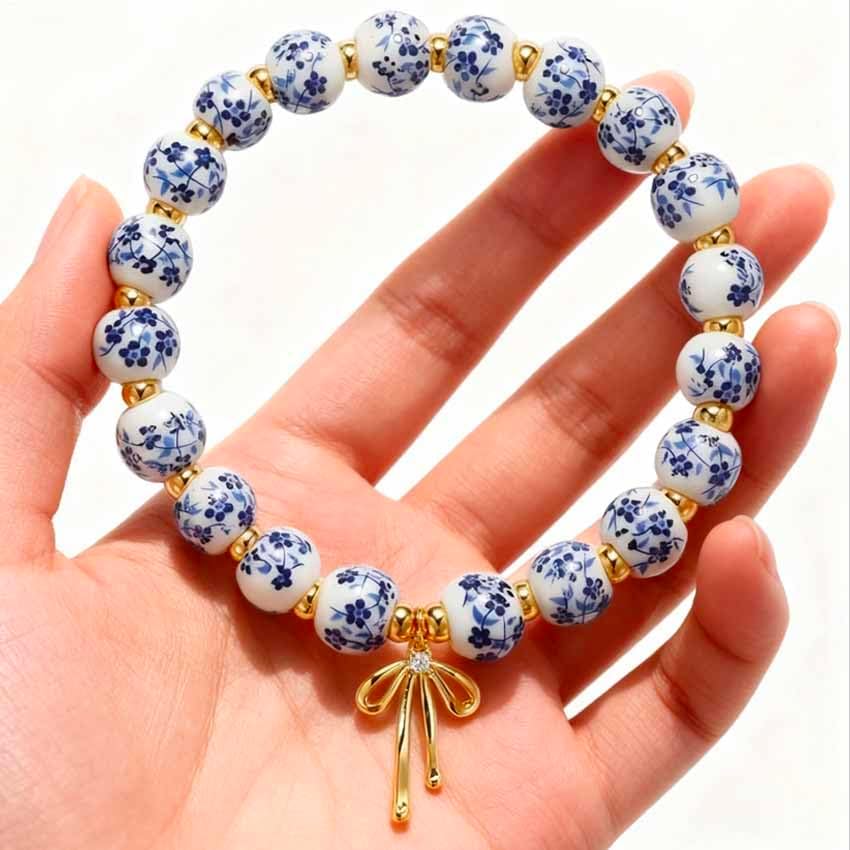 Beads Bow Charm Bracelet for Women, Flower Vintage Handmade Bracelet Stretch Beaded Dainty Romantic Jewelry Gifts Valentines Day Gift - Image 3