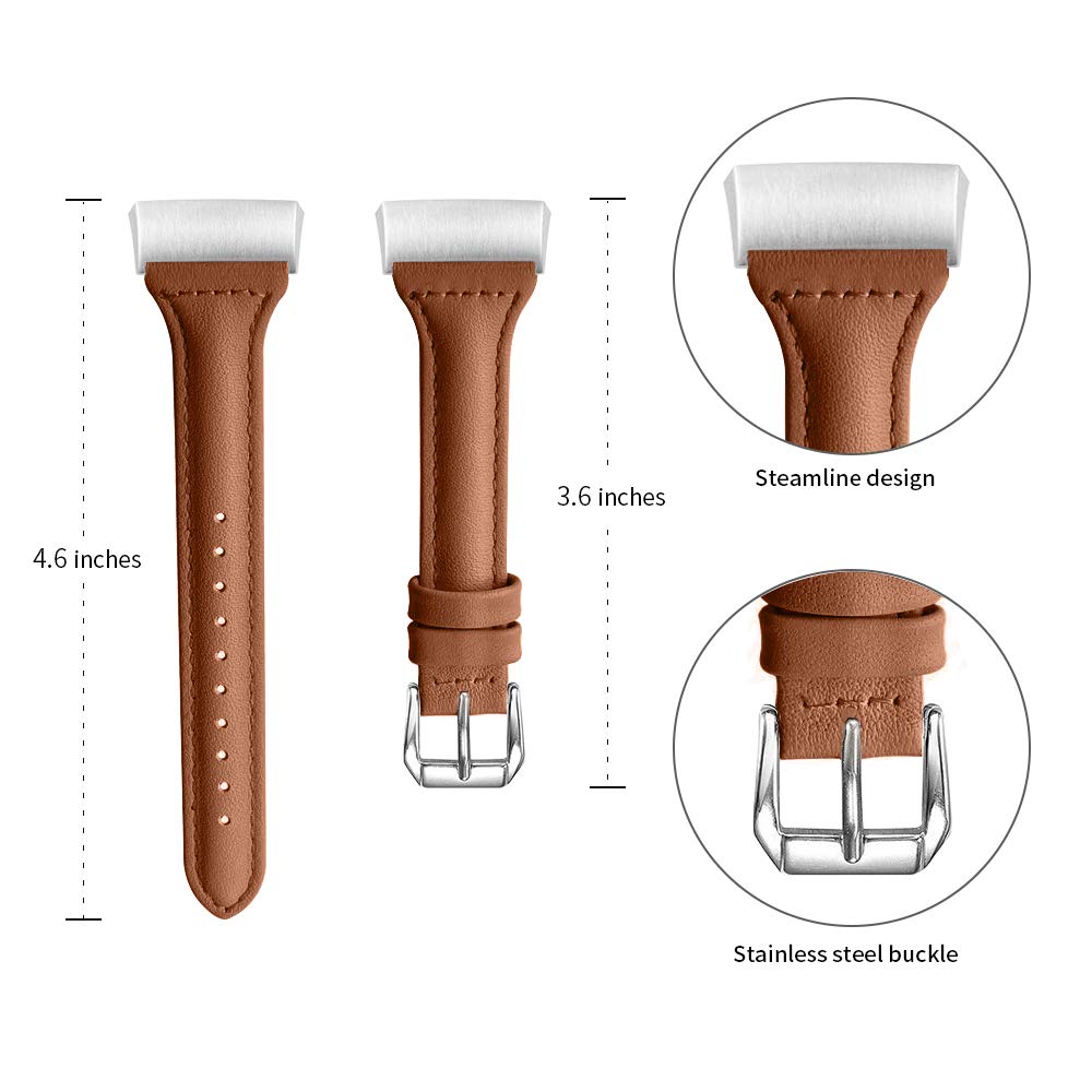 Jennyfly Watch Strap Compatible with Fitbit Charge 3/4, Genuine Leather Replacement Wristbands with Metal Buckle Adjustable 5.5-8.0 inch Compatible for Fitbit Charge 4/Charge 3/Charge 3 SE - Brown