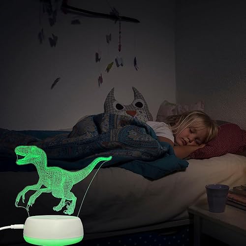 Miniatura 2 de oceanwidetec Rex Dinosaurs 3D LED nueva ilusión óptica artes tiranosaurio Rex luz nocturna con USB, lámpara de mesita de noche, decoración de
