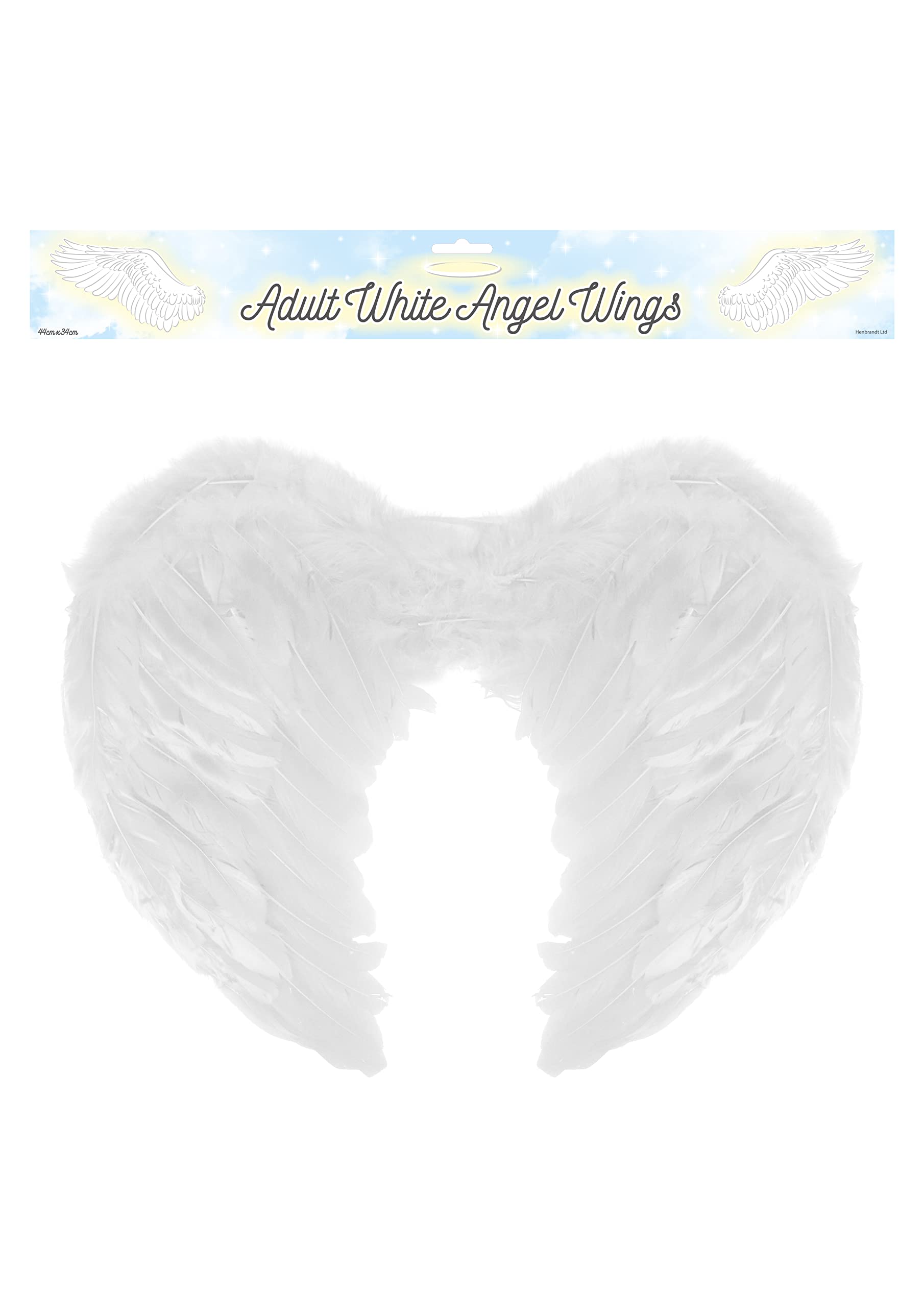HENBRANDT 1 x White Feather Wings 44cm x 34cm White Angel Wings Cosplay Halloween and Nativity Costume Accessory Fairy Wings with White Feathers Fancy Dress Costume Accessories for Adults