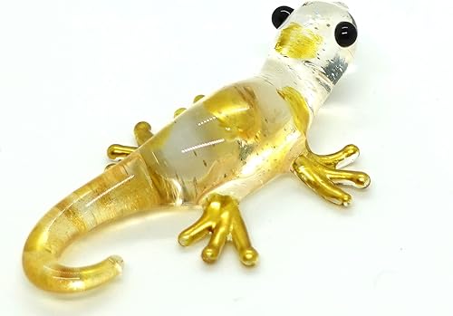 Miniatura 4 de Figuras pequeñas de lagarto en miniatura de animales soplados a mano, arte de vidrio coleccionable, decoración de regalo (oro transparente)