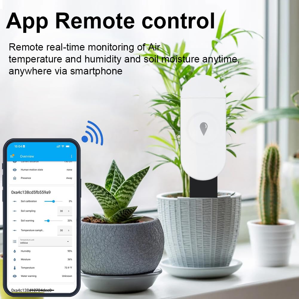 Haozee Sensor de Humedad del Suelo Inteligente, Paquete de 3, Se Requiere Concentrador Zigbee | Sensor capacitivo, medidor de humedad/temperatura para plantar jardín, compatible con Home Assistant Zigbee2mqtt
