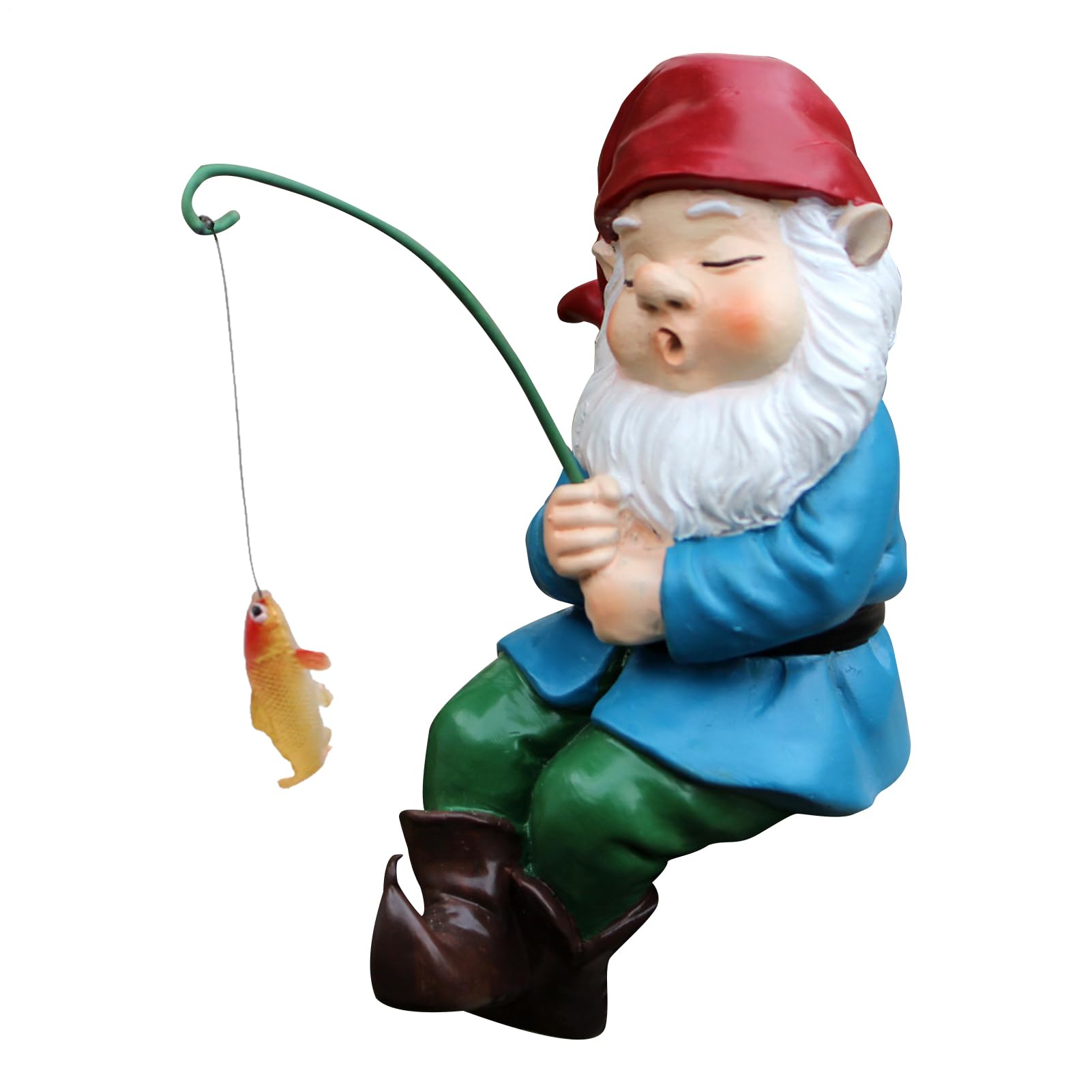 Garden Gnomes With Fishing Rod, Fishing Dwarf Statue, Resin Fishings Gnome Ornaments, Decorations For Indoor Outdoor Patio Yard Lawn Porch, 5.8x7.5x10.8 CM