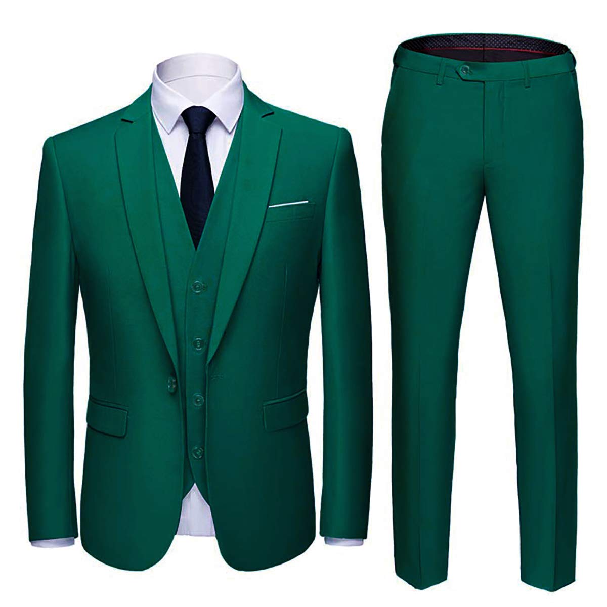 cloudstyle Mens 3-Piece Suit Notched Lapel One Button Slim Fit Formal Jacket Vest Pants Set-picture-21