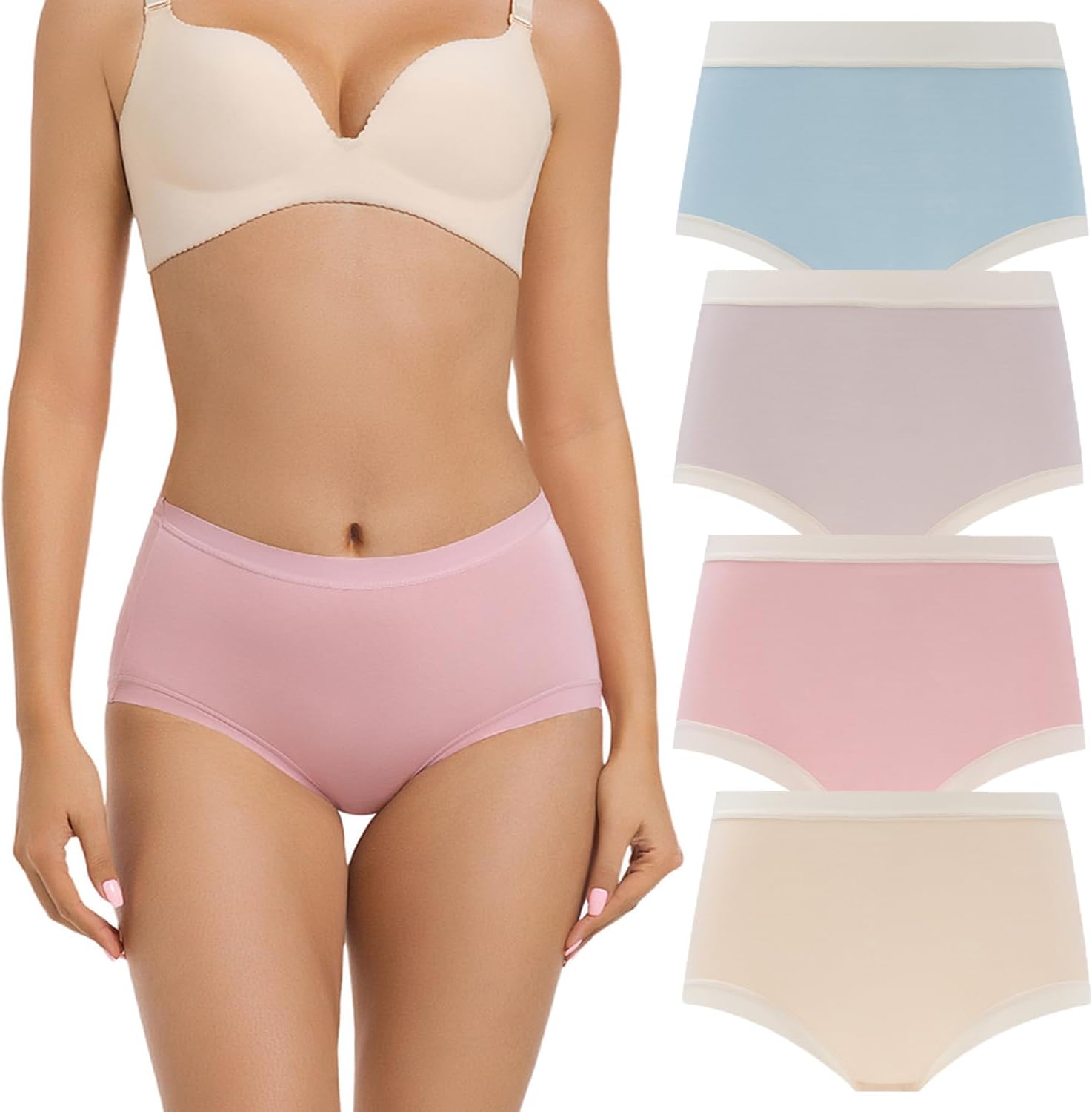 VISSAY Womens Underwear, Moisture-Wicking Briefs, Soft and Breathable Panties, Mid Waist, 4-Pack