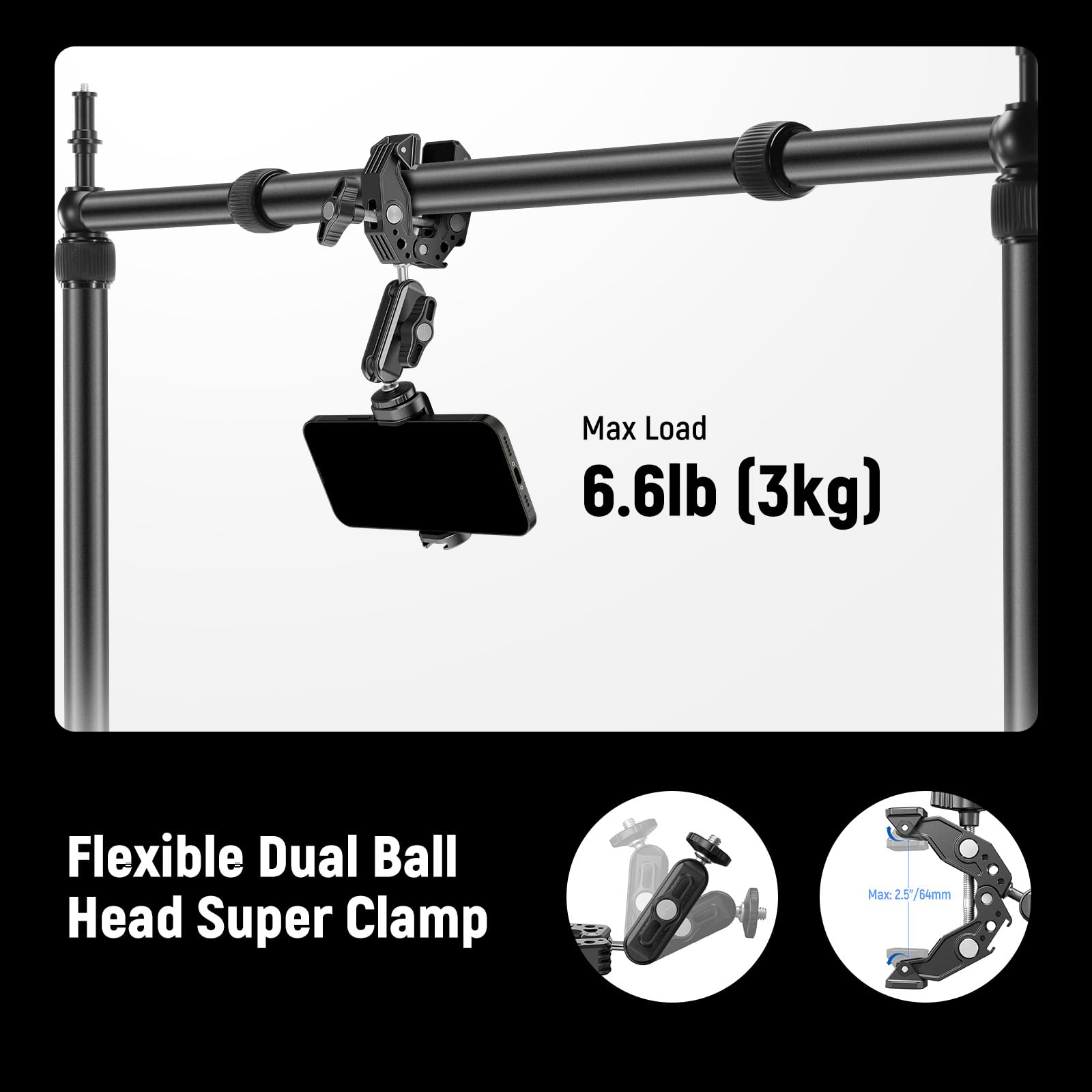 NEEWER Overhead Camera Mount Rig with 2 Ball Heads, Super Clamp/Mobile Phone Holder/Camera Desk Mount, Multi Device Mount, Platform Overhead Tripod, Adjustable Height Width, Max Load 12 kg, NK002: 10103702