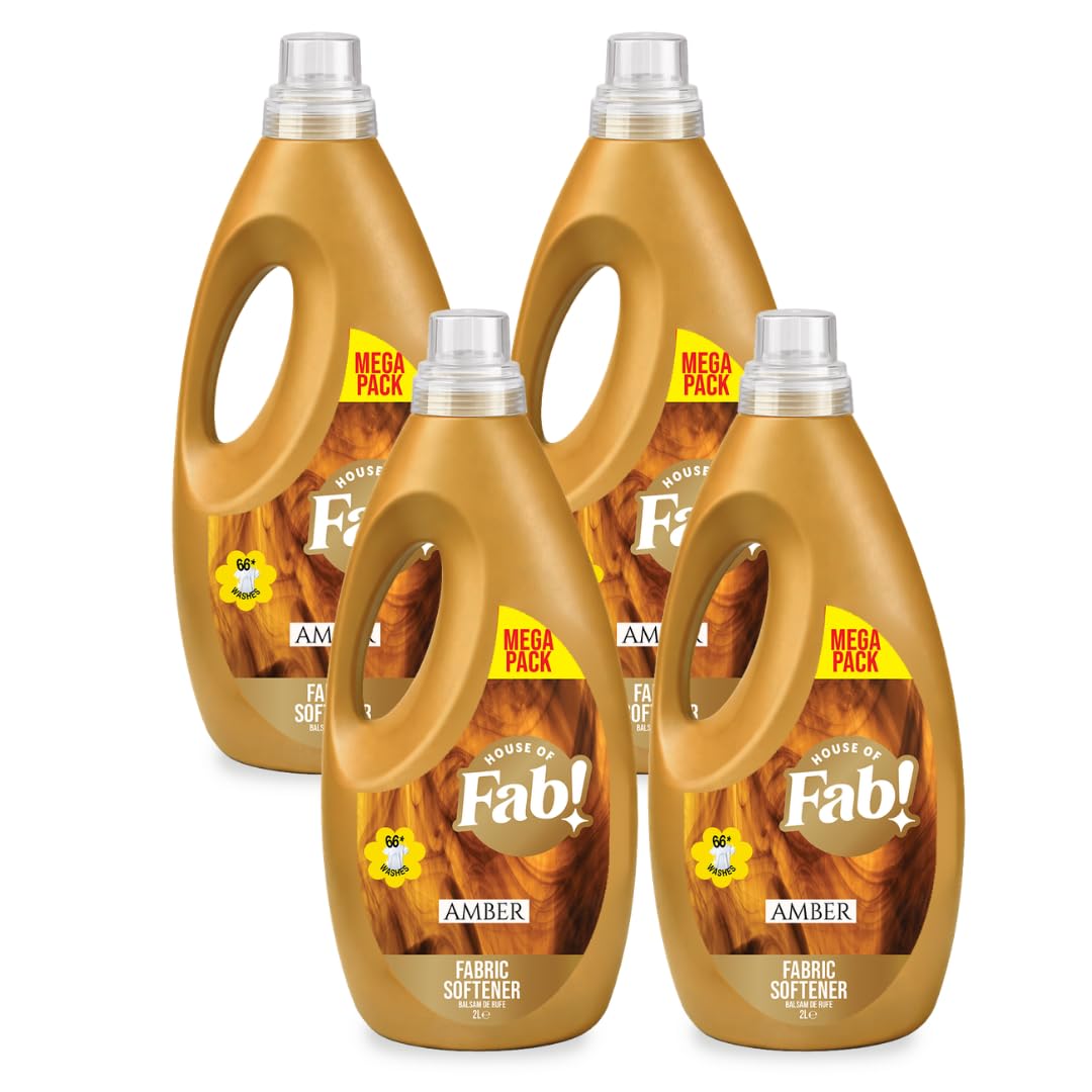 Fabulosa Fragranced Laundry Fabric Softener, Clothes Softener and Freshener, Long Lasting Fragrance, Fabric Care, Perfect Laundry Partner, 264 Washes, 2L, 4 Pack, Amber