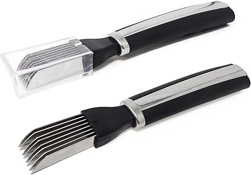 Honbay Cuchillo triturador de acero inoxidable, cortador de cebolletas, cortador de cebolleta, trituradora de ajo, cortador de alimentos,