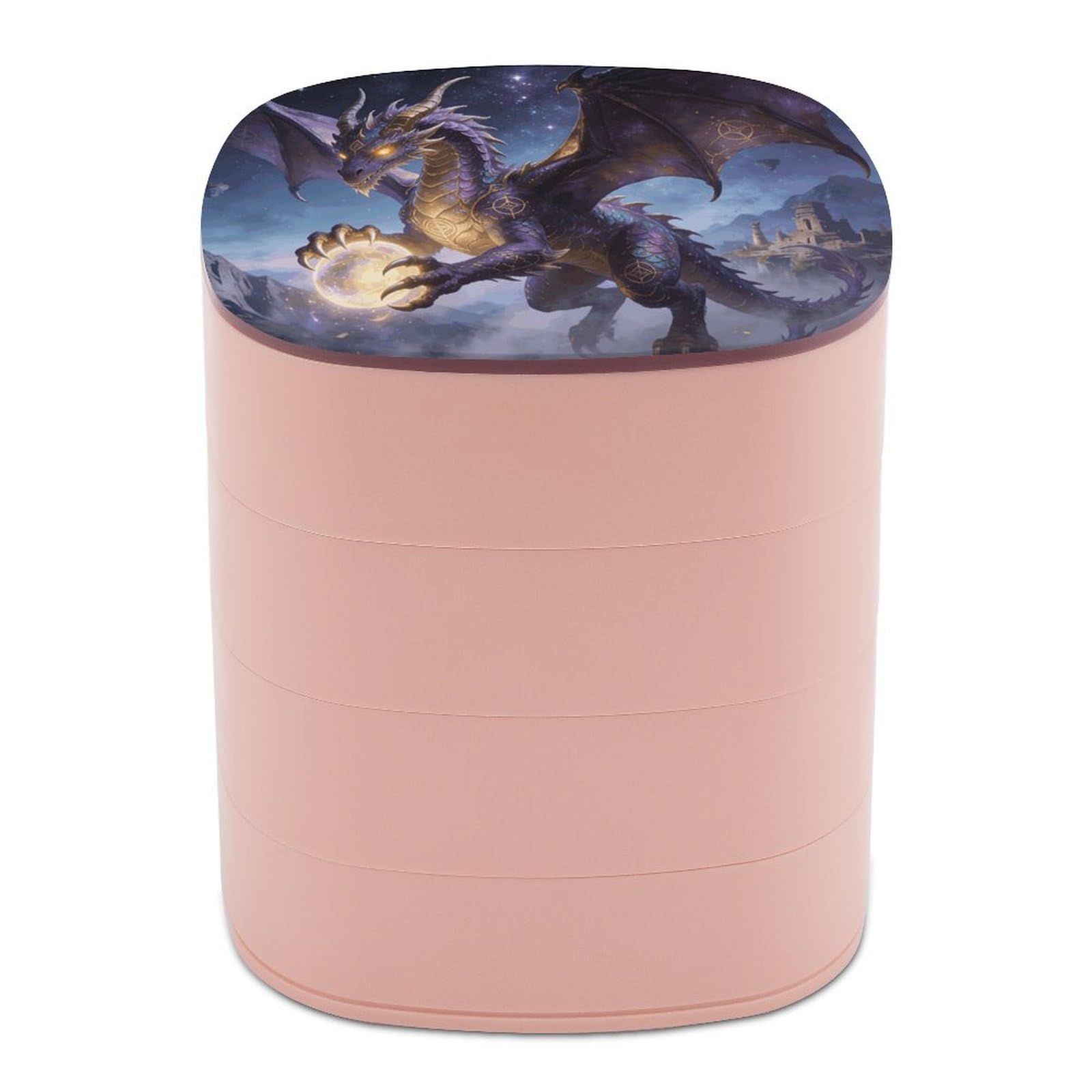LZQPOEAS Fantasy Dragon Jewelry Box Women Jewelry Organizer Travel Jewelry Case Cute Necklace Ring Storage Organizer 4-Layer Rotating Jewelry Tray Case with Mirror for Bracelets