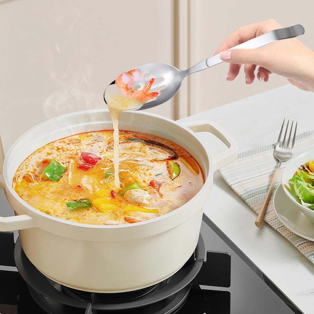 Łyżka do serwowania, duża, ze stali nierdzewnej, duża, długa rączka, łyżka do serwowania, duża łyżka, łyżka do serwowania, na imprezy, do kuchni (2 szt.) 27,6 x 5,8 cm