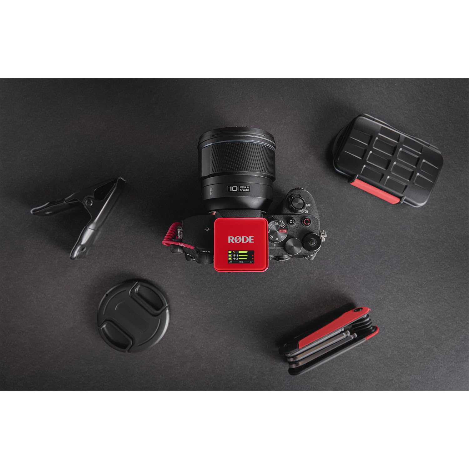 Rode Wireless GO Gen 3 bezprzewodowy 2-kanałowy system radiowy mikrofonowy czerwony z interview GO adapter ręczny, czerwony i keepdrum, futrzana ochrona przed wiatrem