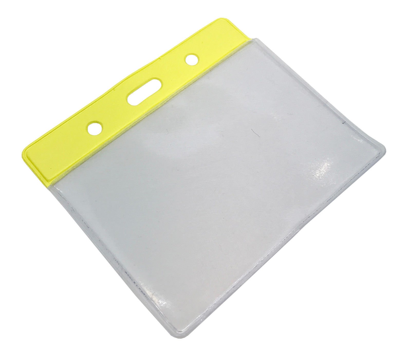 Customcard Ltd ID Badge Pocket Plastic Vinyl Wallet Pouch 60x90mm, Yellow Header, Flexible, Full Coverage Card Holder