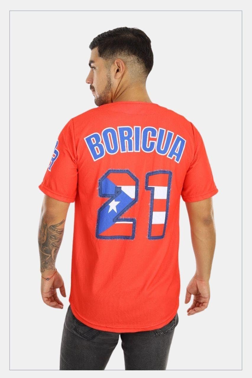 Boricua 21 Men's Custom Baseball Jersey, Digital Printing with PR Flag Intricated, Button-Down Red Jersey, Boricua 21 Design, - Image 4