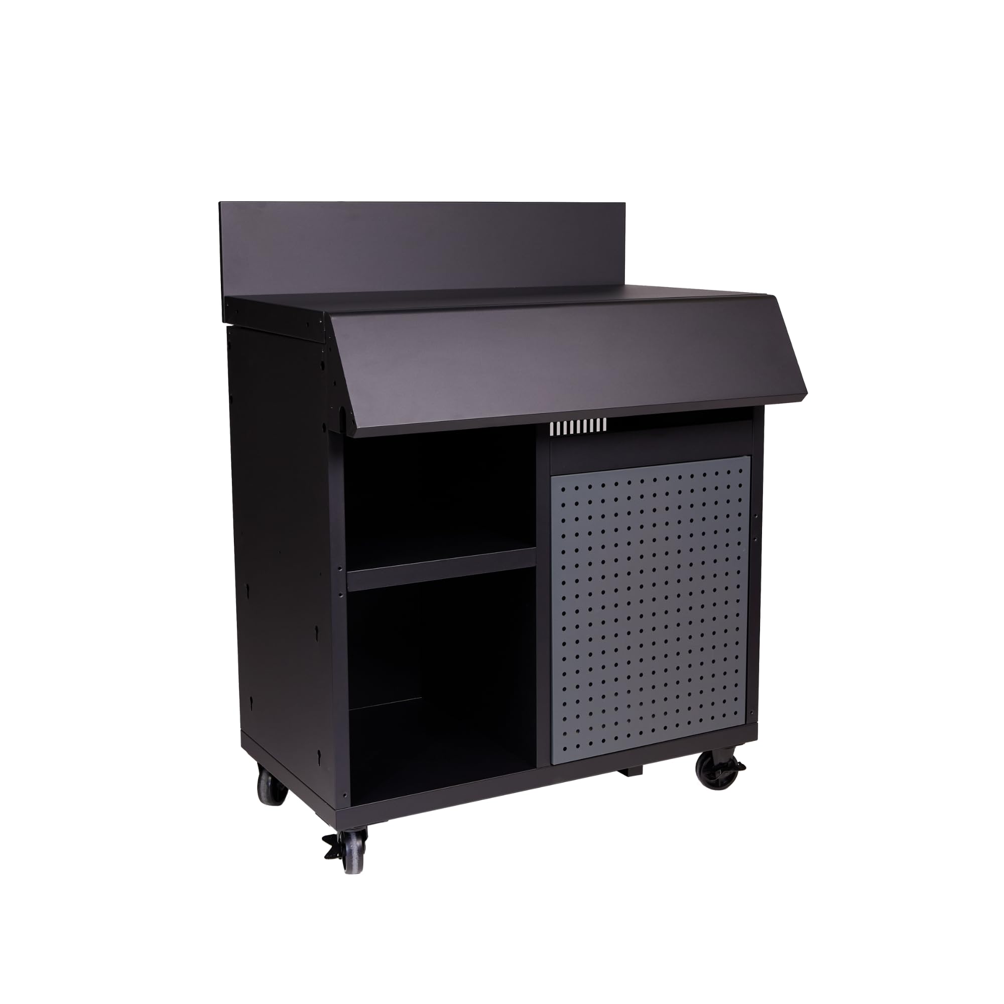 Cook'in garden - Desserte Burn, Chariot avec Plan de Travail Compatible Barbecue et Evier, Meuble sur roulettes Facile à Déplacer, Grand Espace de Rangement, Acier Époxy, Noir