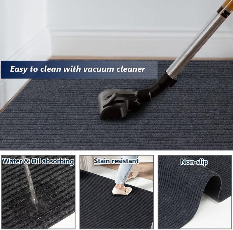 Hallway Runner Rug Grey Stripe Carpet Custom Size 2FTX5FT, Indoor Outdoor Waterproof Area Rug for Entryway, Kitchen, Garage, Stairs, Front Door, Laundry Room, Commercial Use