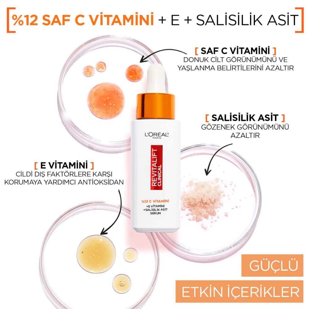 L’Oréal Paris Revitalift Clinical%12 Saf C Vitamini Aydınlatıcı Serum & Revitalift Clinical SPF 50+ Günlük Yüksek UV Korumalı Yüz Güneş Kremi 50 ml Cilt Bakım Seti