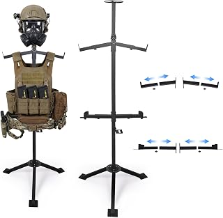 63'' Tactical Gear Stand for Easier to Wear, Heavy Duty Tactical Vest Hanger, Helmet Vest Belt Display Rack, Adjustable Free-Standing Organizer w Portable Design for Police Gear Rack