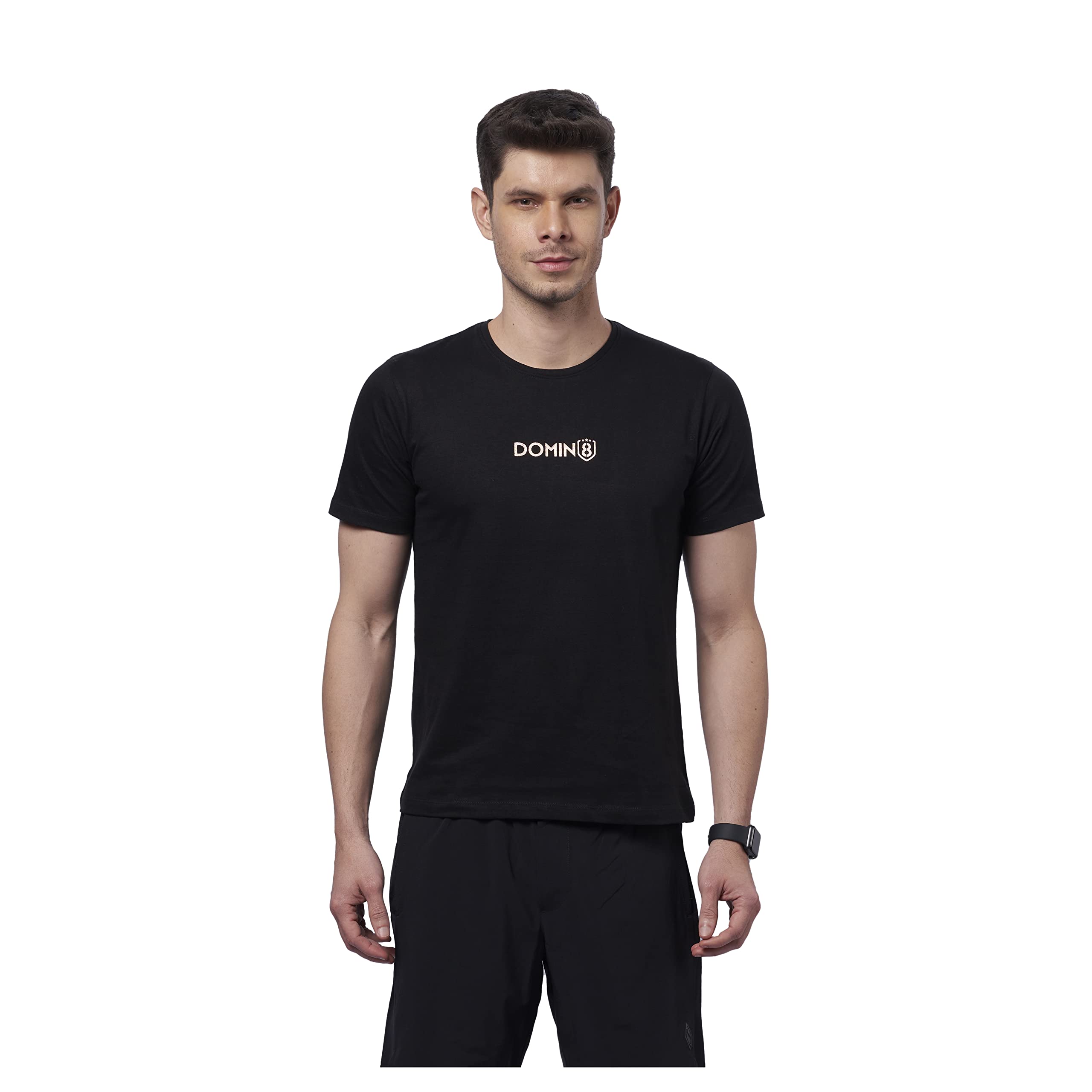 DOMIN8 95% Cotton 5% Spandex Back Screen Print Sports Gym t Shirt for Men| Stretchable Breathable Anti Odor Tshirt for Men| Running Workout| Casual Wear Men Tshirt Mens Tshirt t Shirts for Man